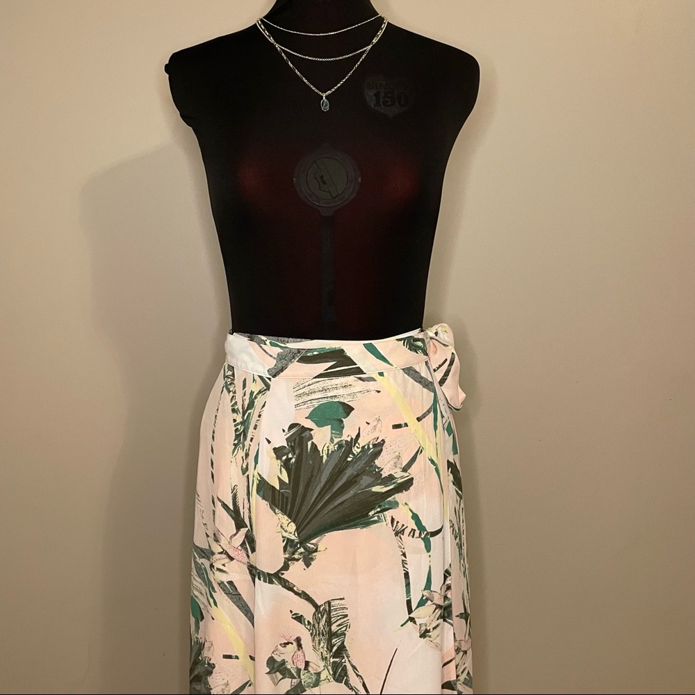 Tropical Print Wrap Skirt